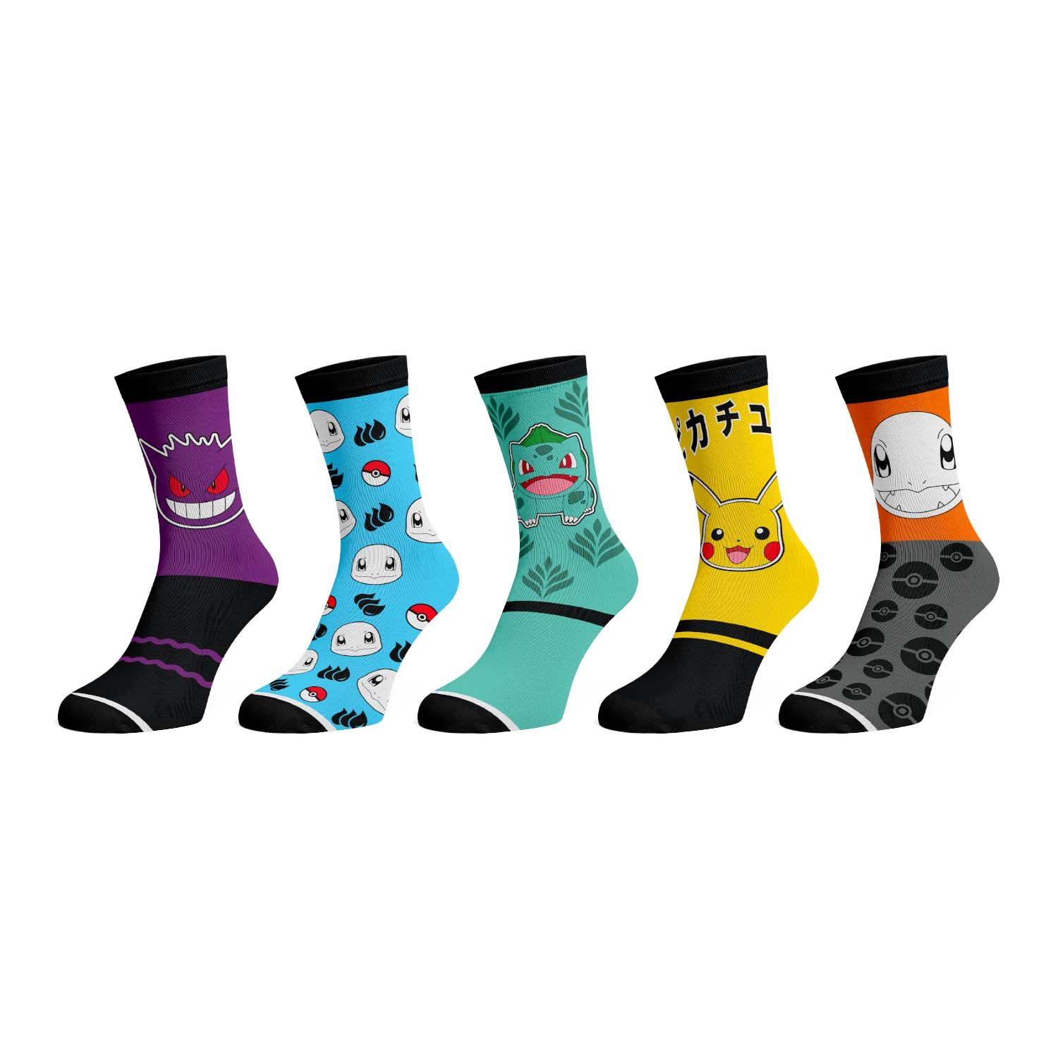Pokemon Characters 5 Pack Crew Socks Crescent Geek